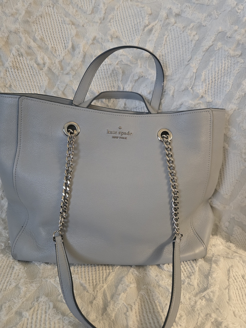 kate spade Light Gray Pebbled Leather Chain-Handle Tote